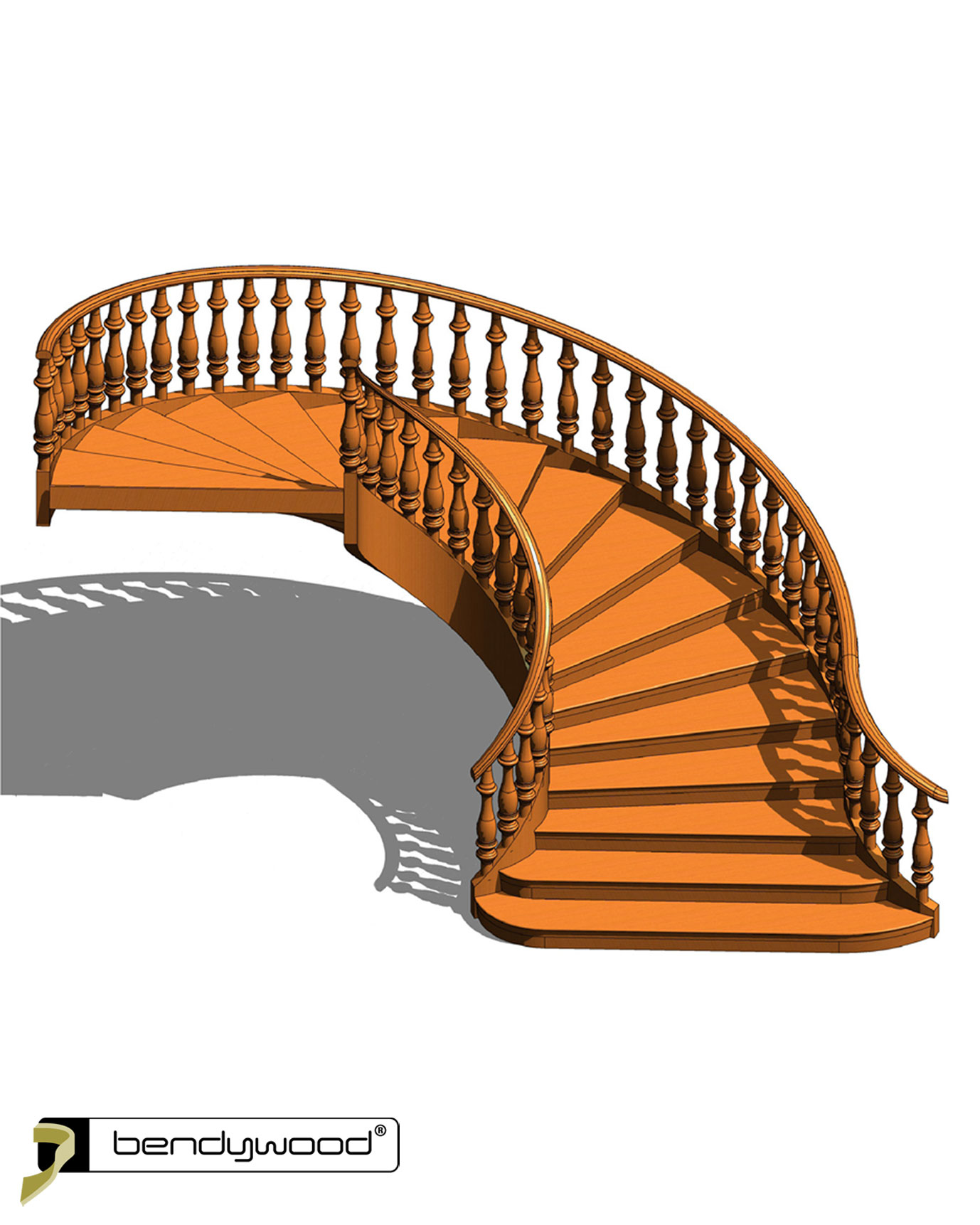 Bending handrail profile in Bendywood®: 75x51 mm in 4 parts