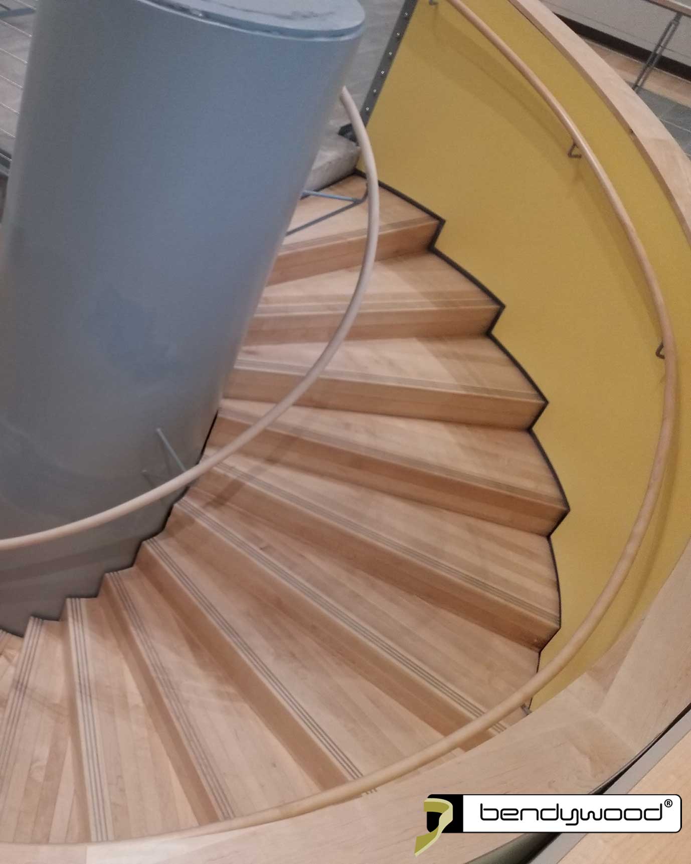 Round bending handrails 40 mm in Bendywood® maple for spiral staircase